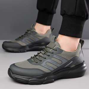 Zapatos de senderismo para hombre, calzado deportivo informal con suela gruesa para exteriores, color gris, verde, negro, estilo sin cordones, 6876 - Product Image 4