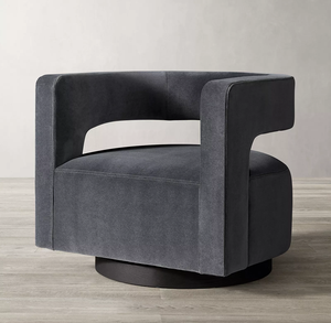 Chaise en velours gris de luxe style américain Rhohohill mobilier de salon canapé simple chaise longue pivotante fauteuil rond en bois massif - Product Image 1