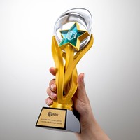 Trofeo de Cristal Artificial Dorado Personalizado con Grabado Interior, Impresión a Color y Grabado para Personal Destacado, Reunión Anual de Equipo