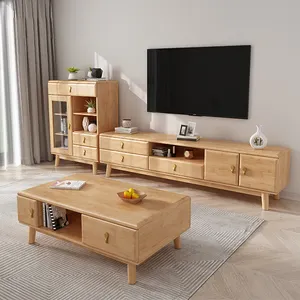 Modern Solid Console Living Room Furniture Wooden TV Unit Cabinet Walnut TV Stands Set Natural TV Cabinet With Storage Drawers