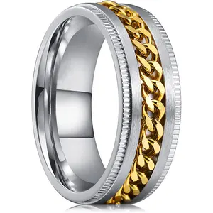 Vintage Personalized Wholesale Stainless Steel Rotation Chain Ring Boho Jewelry Titanium Steel Ring for Men