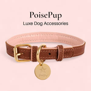 Collar de perro de cuero genuino hecho a mano con estilo para perros pequeños y grandes | Regalos de diseño de alta calidad para mascotas-Marrón | Rosa - Product Image 1