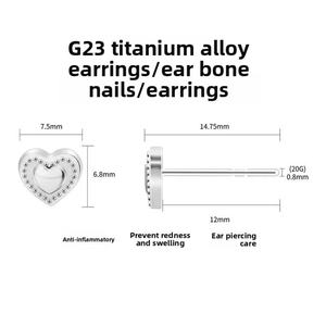 High Quality <b>Titanium</b> Alloy Heart-Shaped <b>Stud</b> Earrings with 5A Zircon Gold/Rose Gold Plating Vibrant Colors Unisex - Product Image 3