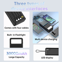 Banque d'alimentation personnalisable de grande capacité 30000mAh avec interface d'entrée de type C, fonction de voyage, câbles intégrés