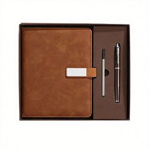 Coffret cadeau personnalisé : carnet à couverture rigide en cuir, stylo, et bloc-notes ligné gravé avec le nom – Idéal pour les cadeaux d'entreprise - Product Image 1