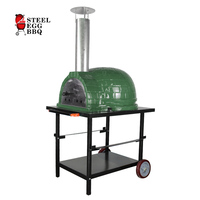 Four à pizza moderne de 26 pouces sur chariot, portable, en céramique, au charbon de bois, avec surface antiadhésive, support mobile en acier inoxydable de haute qualité