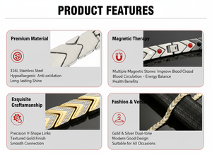 ट्रेंडी बायो मैग्नेटिक थेरेपी ब्रेसलेट स्टेनलेस स्टील एडजस्टेबल एनर्जी बैलेंस बैंड पुरुषों के लिए महिलाओं दर्द राहत स्वास्थ्य कंगन - Product Image 4