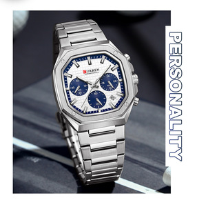 CURREN 8459 <span class=keywords><strong>Orologio</strong></span> da Uomo di Alta Gamma con <span class=keywords><strong>Design</strong></span> Unico, Quadrante <span class=keywords><strong>Vintage</strong></span> Quadrato, Bracciale in Acciaio Inossidabile, Nuovo Modello Casual al Quarzo con Cronografo - Product Image 3