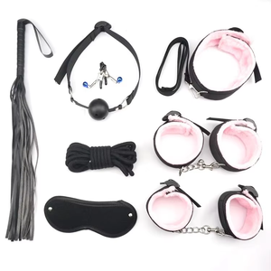 BDSM Bondage Kit 8pcs/set Gear <strong>Handcuffs</strong> Nipple Clamps Mouth Ball Gag Whip Cotton Rope Sex Toys for Couples Eye Mask Neck Collar - Product Image 4