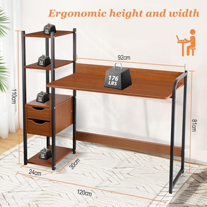 <span class=keywords><strong>Escritorio</strong></span> <span class=keywords><strong>de</strong></span> <span class=keywords><strong>Computadora</strong></span> Rectangular <span class=keywords><strong>de</strong></span> Madera <span class=keywords><strong>de</strong></span> Estilo Moderno, Modular, con 2 <span class=keywords><strong>Cajones</strong></span> y 4 Estantes, para Villa, Escalera, Oficina en Casa, Estudio - Product Image 2