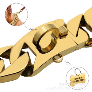 Collier pour chien de luxe en acier inoxydable doré de 32 mm avec laisse en acier titane, style Bully Jarre Aero Bull - Product Image 4