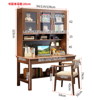 Bureau d'étude en bois massif avec huche et étagères vitrées, bureau informatique pour la maison, vente en gros pour chambre et appartement