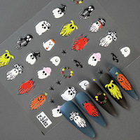 Nuevas pegatinas de uñas en relieve para Halloween, calcomanías autoadhesivas impermeables con diseños de fantasma, calavera, murciélago, calabaza y telaraña para manicura DIY