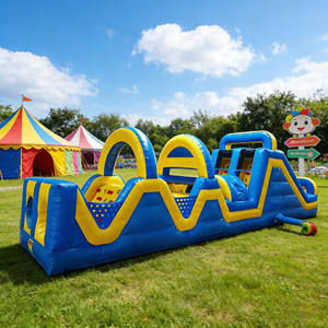 Parcours d'obstacles gonflable pour enfants DFRL, taille personnalisée, qualité commerciale, PVC 0,55 mm, 32 pieds, jaune et bleu, garantie 3 ans - Product Image 3