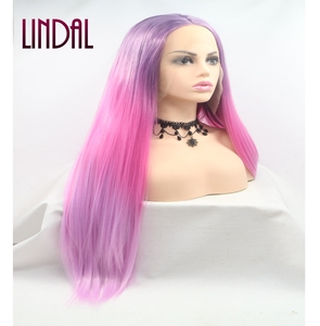 Parrucca frontale in pizzo <span class=keywords><strong>rosa</strong></span> cenere senza colla capelli <span class=keywords><strong>rosa</strong></span> caldo color prugna capelli sintetici lunghi capelli lisci Peekaboo <span class=keywords><strong>parrucche</strong></span> resistenti al calore in fibra di capelli - Product Image 3