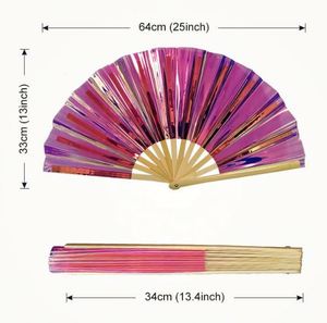 ขายดีพัดไม้ไผ่สีรุ้งพัดมือใหญ่พัดลมมือใหญ่พัดลมมือหมุนสำหรับงานเลี้ยงเต้นรำ - Product Image 5