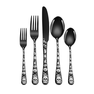 Set Of 4 Black Stainless Steel Sugar Skull Spoons - Tea & Coffee Spoons For Halloween Decor