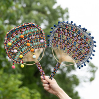 Éventail rond artisanal en textile tissé à la main, art populaire, teinture ethnique, kit de matériaux DIY