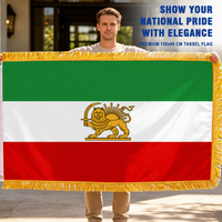 Drapeau personnalisé en gros, ancien drapeau historique de l'Iran, lion et soleil persans, bannière double face de luxe avec franges dorées