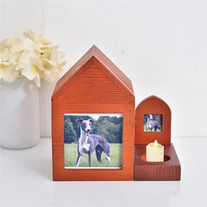 Pet anıt Urn kutusu ahşap ev şekli ve mumluk evcil hayvan vazosu kişiselleştirilmiş fotoğraf çerçevesi ile köpek kedi külleri için - Product Image 1