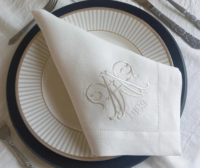 Serviette de table en lin à double initiale, serviette de table en lin monogrammée entrelacée, serviette de table en lin personnalisée avec ourlet festonné