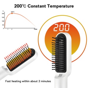 Brosse à air chaud ionique pour cheveux épais et bouclés, lissage des cheveux chauffant, ions négatifs, manche en métal, brosse en nylon, alimentée par batterie - Product Image 3