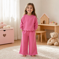 Ensemble sweat-shirt et pantalon large en coton à manches longues pour filles, collection automne-hiver, ourlet ondulé, couleur unie, respirant, décontracté, 2-7 ans