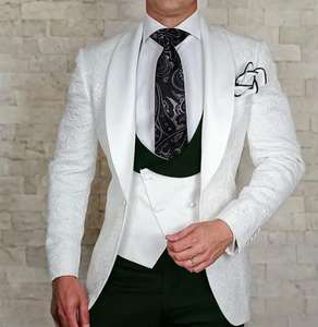 Conjunto Floral Branco de <span class=keywords><strong>3</strong></span> Peças Terno Jacquard Masculino para Casamento Smoking Jaqueta Calças Colete Formal Sob Medida Vestido de Festa Blazer - Product Image 5