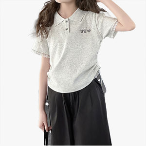 Camiseta Polo de Manga Corta para Niñas, Colección Verano 2026, Top Corto con Ribete de Encaje para Niñas Mayores, Ajuste Delgado, Manga Media, Estilo Casual - Product Image 6