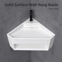 Lavabo carré compact sur mesure en acrylique, vasque murale moderne en surface solide pour salle de bain, lavabo de toilette OEM