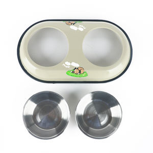 Mangkuk Ganda Anjing & Kucing Plastik & Baja Tahan Karat untuk Anjing dan Kucing Kecil/Sedang Perlengkapan Makan Hewan Peliharaan Produk Hewan Peliharaan - Product Image 1