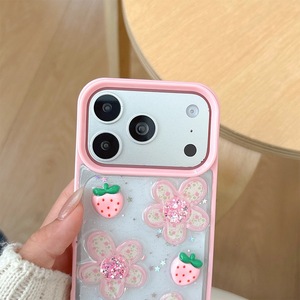 <span class=keywords><strong>Cover</strong></span> per <span class=keywords><strong>iPhone</strong></span> 17 <span class=keywords><strong>Pro</strong></span> <span class=keywords><strong>Max</strong></span> con Design 3D Fragola e Fiori, in TPU+PC, Glitter Stellato, Antiurto, <span class=keywords><strong>Rosa</strong></span>, per Donne, Compatibile con 16 15 14 Plus - Product Image 6