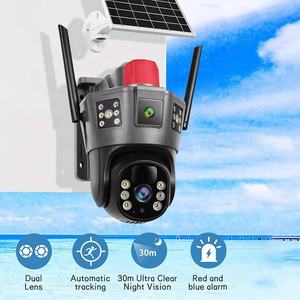 Kamera CCTV Solar WiFi 4G HD Layar Tiga Warna Penuh Penglihatan Malam Deteksi Gerakan Sensor CMOS 3 Lensa Akses Kartu SIM Cloud - Product Image 3