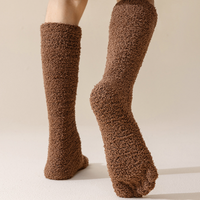 Chaussettes d'hiver pour hommes, 5 doigts, en polyester, absorbant la transpiration, thermiques, mi-mollet, en polaire corail épaisse, pour l'intérieur, pour dormir