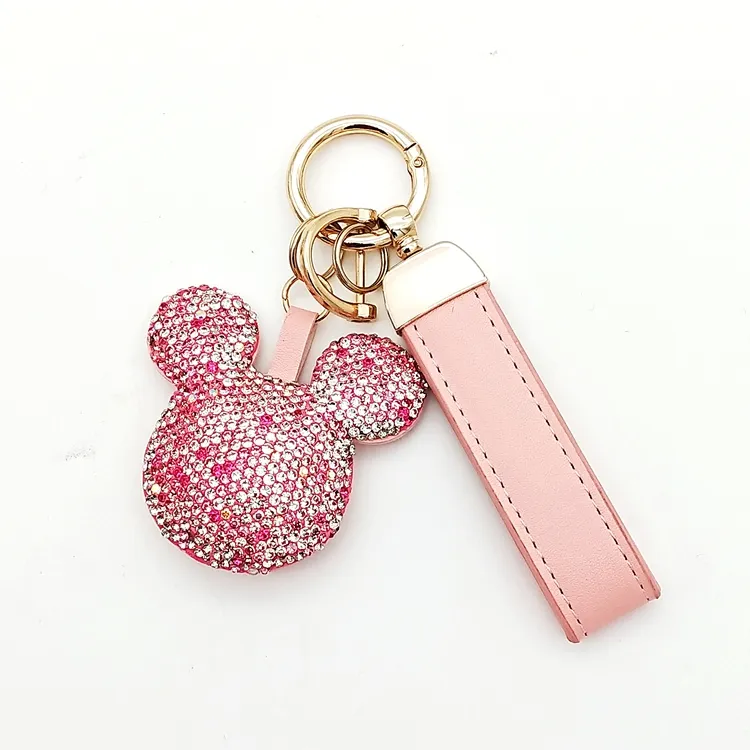 Double Heart Purple Glitter Mickey Mouse Keychain Bagcharm