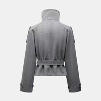 Manteau court élégant pour femme, à double boutonnage, ceinturé, à manches longues, col à revers, uni, en polyester, coupe ample, pour l'hiver