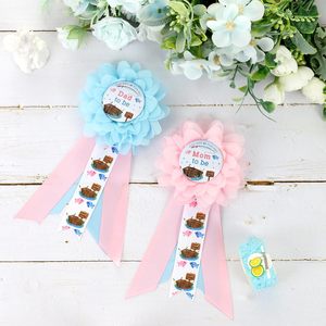 Kit de ceinture de maternité et de corsages pour révélation du sexe et fête prénatale, thème Pêche Rose Bleu, pour future maman et future papa - Product Image 4