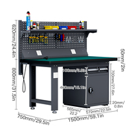 Table de travail industrielle robuste en métal avec panneau perforé et tiroirs, antistatique ESD, pour l'organisation des outils en atelier, garage ou réparation (OEM)