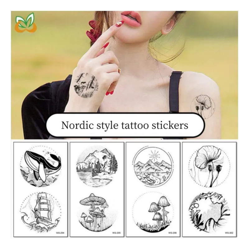 Stile nordico personalizzato arte bianco nero foresta di montagna adesivo del tatuaggio per le donne circolare temporaneo del tatuaggio adesivo impermeabile