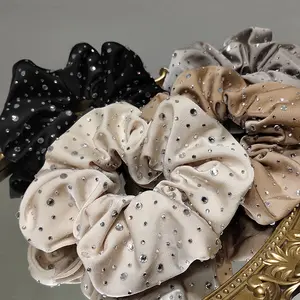 ออกแบบใหม่หรูหราเงา Rhinestone Scrunchies ผู้หญิงสีทึบ Elegant ยืดหยุ่นผมอุปกรณ์เสริม