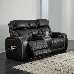 Canapé-lit moderne en cuir avec console, inclinable électriquement, appui-tête réglable, massage, siège chauffant, lumières LED, noir, home cinéma, bois - Product Image 2
