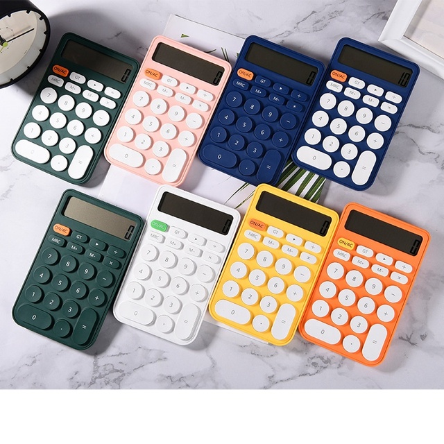 12-Bit Display Portable Office Desktop Plastic Solar Battery Powered for Students in School Use Colorful Scientific Calculator