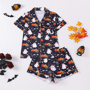 Completo pigiama da <span class=keywords><strong>donna</strong></span> per Halloween, con stampa fantasma, zucca e pipistrello, camicia da notte e pantaloncini con elastico in vita, personalizzabile con logo - Product Image 1