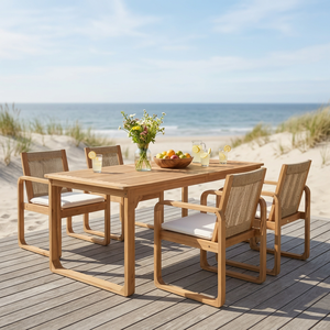 Luxury Durable Teak Outdoor <b>Dining</b> Set with Rope <b>Chairs</b> for Villa Park Resort Hotel Patio & Garden Furniture - Product Image 2