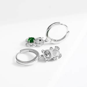 S925 silver set with natural A-grade jadeite little bear with <b>emerald</b> ice-grade jadeite earrings fashionable earrings for ladieS - Product Image 1