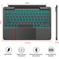 Surface Pro 12 için Yüksek Kaliteli Renkli Arkadan Aydınlatmalı Tablet Kablosuz Klavye, Dokunmatik Yüzey ve Kalem Yuvası ile