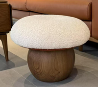 Tabouret champignon rembourré en tissu avec coussin en éponge, structure en bois massif, chaise ottoman d'appoint pour salon, chambre, hôtel, appartement