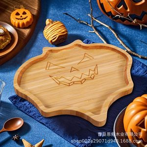 Bamboo Halloween <b>Tray</b> Pumpkin Shape Serving Platter For Party Decor And Food Display - Product Image 1