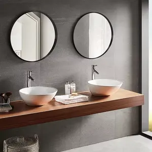 Espejo de cristal de pared de diseño Simple moderno, espejo de tocador de pared de forma redonda con marco negro mate para Baño