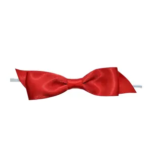 Gordon Ribbons Custom Red Plain Satin Ribbon Bow With Transparent Twist Tie For Candy Bag Wrapping Gift Decoration